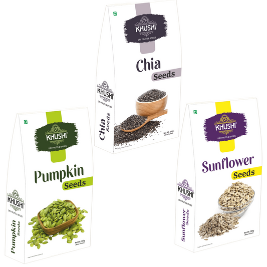 KHUSHI Edible Seeds Combo 200g*3 (Chia, Sunflower and Pumpkin)