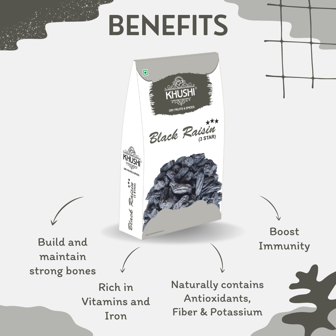 KHUSHI 100% Natural Premium 3 Star Black Raisins | Kali Dakh |