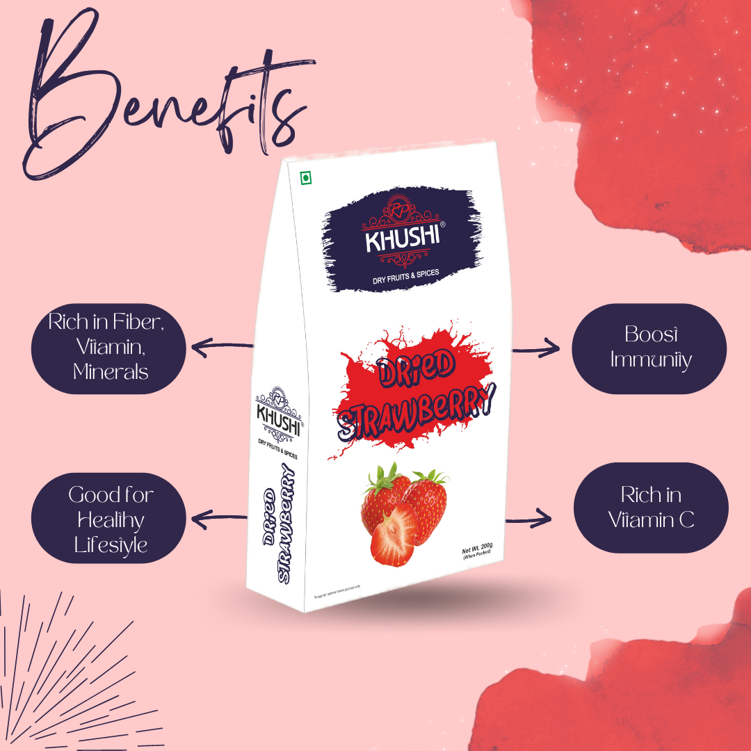 KHUSHI Dehydrated Dried Strawberry Fruit | 100% Natural Premium |